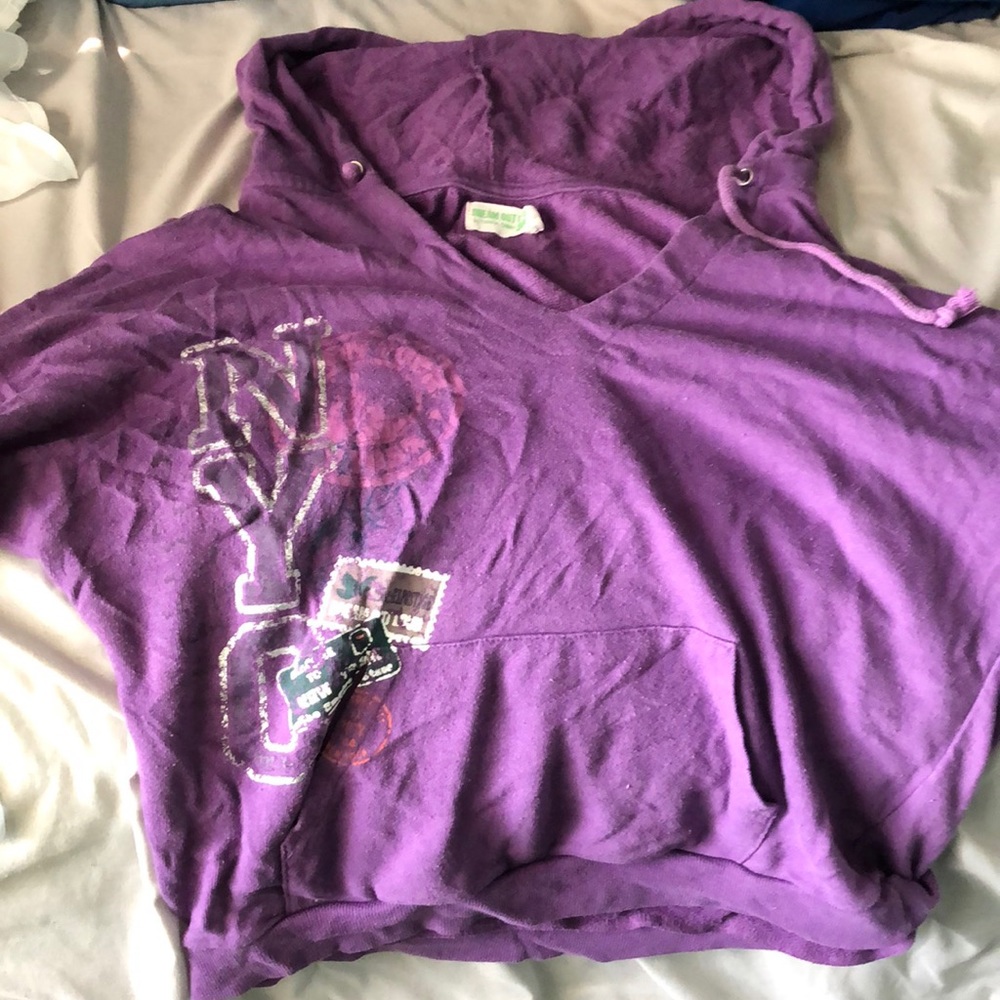 purple NYC cropped hoodie